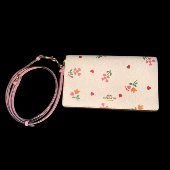 Coach Handbags - Coach Anna Foldover Clutch Crossbody With Heart Petal Print NWOT